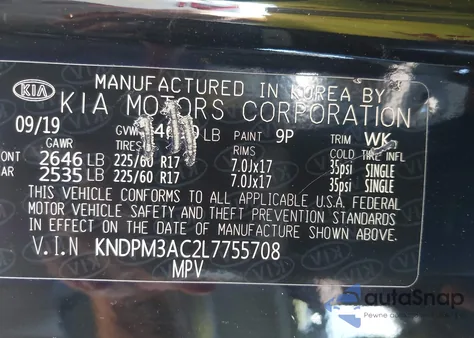 2020 Kia Sportage Lx from USA, damaged, VIN KNDPM3AC2L7755708
